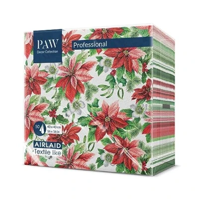 Imagen de PAW Servilletas Papel Airlaid (40 x 40 cm) 50 Unidades de Navidad con motivos invernales y navideños Ideales para la mesa festiva Color: Glory Poinsettia