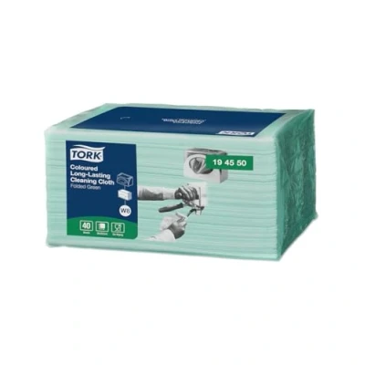 Imagen de Tork 194550 Paño de limpieza larga duración Premium / 1 capa/Paños multiusos compatibles con el sistema W8 8 paquetes x 40 paños (320 piezas) color verde