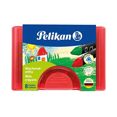 Imagen de Crayones de cera natural Colores triangulares Pelikan 8 práctico estuche y agarre ergonómico Hecho en Alemania 722942