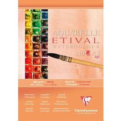 Imagen de Clairefontaine 96306C Bloc pegado cabeza papel de dibujo Etival 10 hojas 29,7x42 cm 300g grano fino blanco