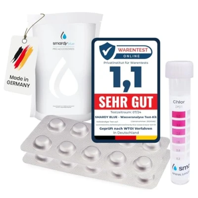 Imagen de SMARDY Probador de Piscina Kit 40 Pastillas Prueba Rápida, 20x Phenol Red (pH) y DPD1 (Cloro Libre) con Medidor Agua