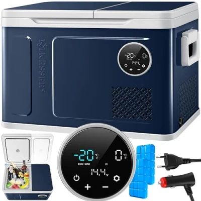 Imagen de KESSER® Nevera eléctrica de compresor 2 en 1, congelador eléctrico 31 litros, control táctil LED, 12/24V y 230V, enfriamiento hasta 20 C para coche, camión, camping Azul marino