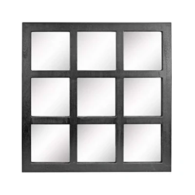 Imagen de Stonebriar Espejo de Pared Cuadrado rústico con 9 Paneles para Colgar en la Ventana, Acabado Madera Pintada Negro y Soportes Montaje adjuntos