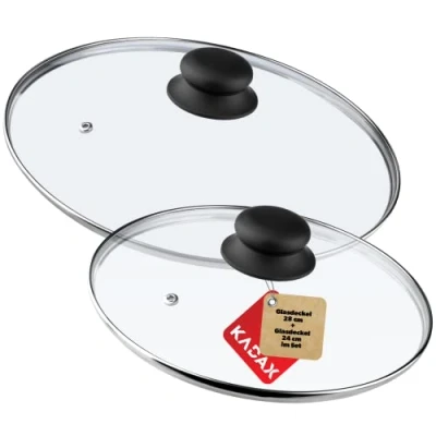 Imagen de KADAX Juego de tapa cristal, olla 14 30 cm, resistente al calor para olla, sartén, sartén con mango plástico, universal (24 + 28 cm)