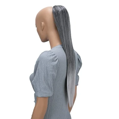 Imagen de CAISHA 65cm Liso Postizo Extensión De Cabello Cola Caballo Trenza Con Cierre Cordón Mezcla Gris PH613