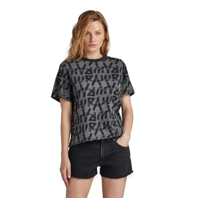 Imagen de G STAR Calligraphy BOXY Camiseta estampada, Mujer, Talla: Small, Grey asphalt/raw paint
