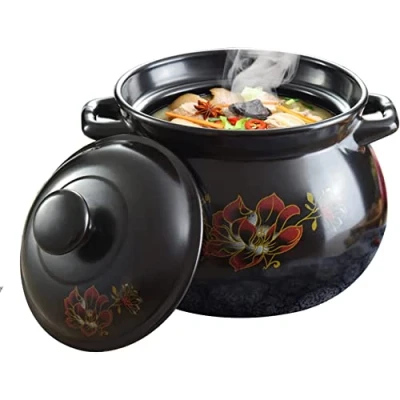 Imagen de Olla De Barro Para Cocinar, Piedra Con Tapa, Cazuela Cerámica Caliente Bibimbap Y Sopa, Sopa Barro, Resistente Al Calor Utensilios Cocina,4L