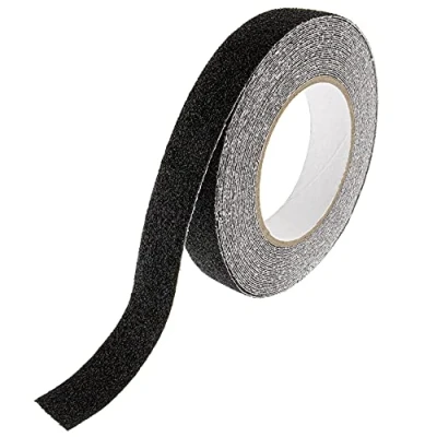 Imagen de SeKi cinta antideslizante negra, 25 mm x 10 metros, de seguridad para escaleras, peldaños, azulejos, rampas, escaleras o suelos; autoadhesiva
