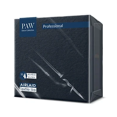 Imagen de PAW Servilletas Airlaid (40 x 40 cm) I 50 piezas Lisas Con aspecto de tela Elegante decoración mesa HoReCa Para ocasiones importantes como bodas, fiestas, Navidad Color: Black