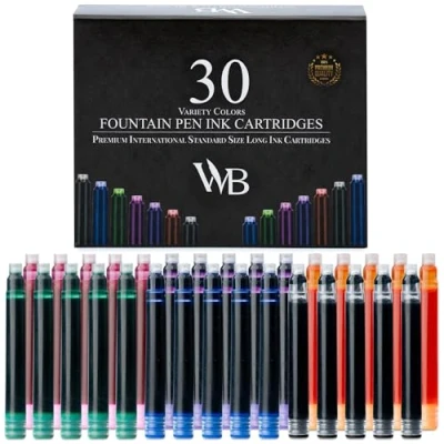 Imagen de Wordsworth &amp; Black 30 Pack Cartuchos de tinta para pluma estilográfica Variedad colores Tamaño estándar internacional Longitud aprox. 5,2cm Diámetro la base 0,6cm Desechable
