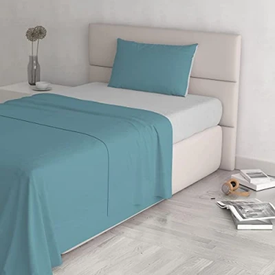Imagen de Italian Bed Linen Juego de sábanas Color Natural (Hoja Plana 180x300, Plancha instalada 120x200cm+Funda Almohada 52x82cm), Gasolina Petroleo/Verde Botella, ROJO/GRIS CLARO, pequeño doble