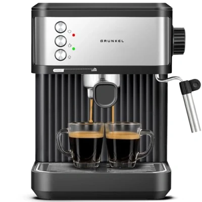 Imagen de Grunkel Cafetera Espresso de 20 Bares, 850W, Panel Táctil/analogico con vaporizador orientable y brazo doble salida Depósito 1,8L (Analógica)