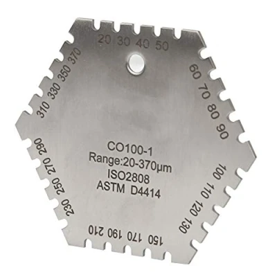 Imagen de Medidor de espesor tarjeta peine película húmeda hexagonal acero inoxidable CO100 1 20 370um para pintura
