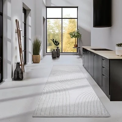 Imagen de Elle Decor ation Alfombra de Pelo Largo con Pigmento, Moderna salón, Largo, patrón Moderno, mullida, Suave y Bohemia, para Dormitorio, Color Blanco Crema, 80 x 240 cm