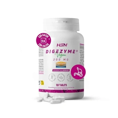 Imagen de HSN Digezyme 200mg Enzimas Digestivas Veganas 180 Tabletas Patente Digezyme® (Amilasa Proteasa Lactasa Lipasa Celulasa) Digestión de Proteínas, Carbohidratos, Grasas y Celulosa