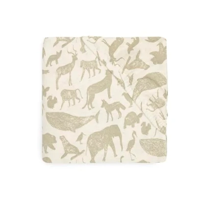 Imagen de Jollein sábana Bajera Ajustable de Punto para la Cuna Animals, turrón 60 x 120 cm 100% algodón Estampado Animal Beige