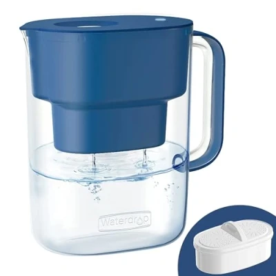 Imagen de Waterdrop Lucid Jarra con filtro de agua 1 90 días, 3,5 L, reduce el fluoruro, cloro y más, certificación NSF, sin BPA, azul clásico (filtro repuesto: WD PF 01A Plus)