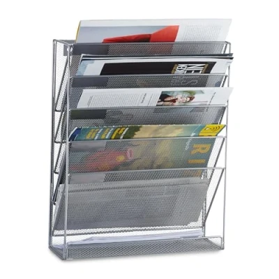 Imagen de Relaxdays Revistero de Pared, Colgante, Cesto Cartas, Organizador Periódicos, 28x35,5x10 cm, Metal, Plateado, Acero, 28 x 35,5 10 cm