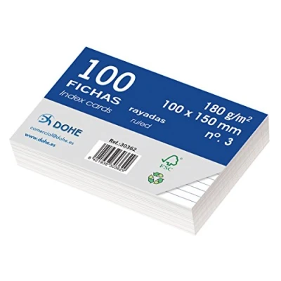 Imagen de Dohe 30362 Pack de 100 fichas rayadas cartulina blanca, 180 g, nº 3, x 150 mm