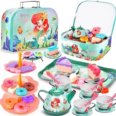 Imagen de FAMKEEP 48PCS Juego de té Infantil, Juguete con Postre Juguete, Accesorios Cocina Juguetes y Juegos simulación Cocina,Juguete Regalo para Niñas 3 4 5 6 7 años