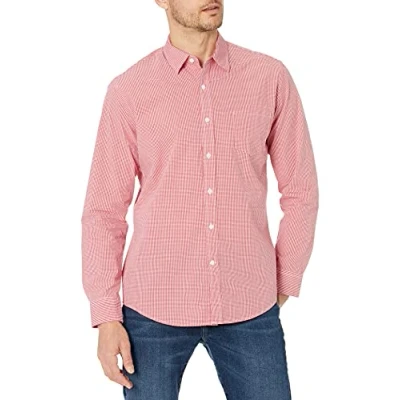 Imagen de Amazon Essentials Camisa Informal de Popelina con Manga Larga y Corte Recto Hombre, Rojo Guinga, XXL