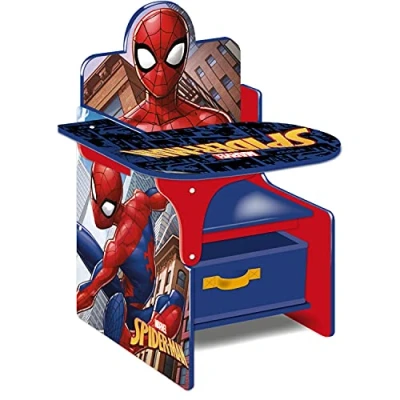 Imagen de ARDITEX Silla Pupitre Infantil de Spiderman con Cesta Almacenaje, Mesa Lateral Madera y Contenedor Textil Asa para Guardar Cosas, 52 x 60 50 cm, Azul Rojo