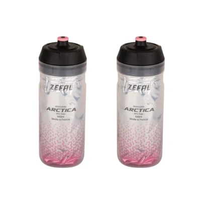 Imagen de ZEFAL Pack Arctica 55 Lote de 2 bidones para bicicleta 550ml Bidon Ciclismo Isotermico Inodoro e impermeable, botella deportiva sin BPA, Plata/Rosa pálido, x