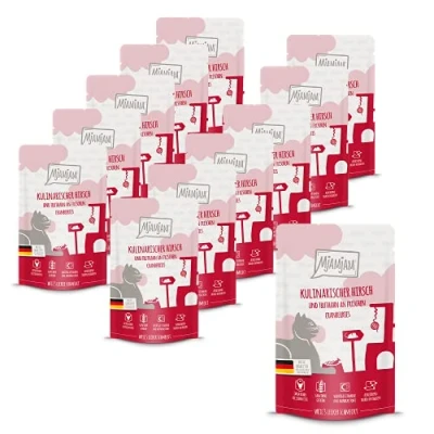 Imagen de MjAMjAM comida húmeda premium para gatos Quetschie Ciervo y pavo culinario con arándanos frescos, pack de 12 (12 x 125 g), sin cereales extra carne
