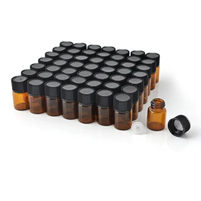 Imagen de Enslz Mini botellas de aceite esencial, botella vacía muestra 1 ml (1/4 dram), 2 (5/8 vidrio ámbar con reductor orificio y tapa, cuentagotas transferencia