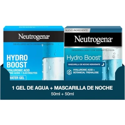 Imagen de Neutrogena Hydro Boost Gel de Agua (1 x 50 ml) + Mascarilla Noche hidratante ml), rutina cuidado facial completa, apta para pieles sensibles, con ácido hialurónico