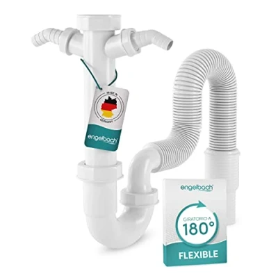 Imagen de Engelbach Sifón fregadero de cocina Sifon con Tubo Flexible conexión a lavadora desagüe Made in Germany