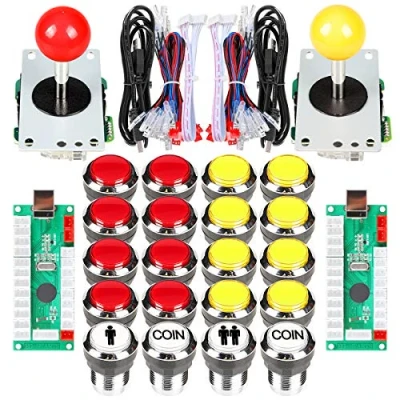 Imagen de Fosiya 2 Jugador Arcade Joystick LED Chrome Botones de Arranque para PC MAME Frambuesa Pi Video Juegos Gabinete Piezas (Rojo Amarillo)