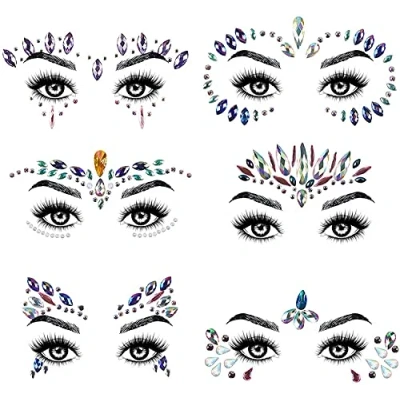 Imagen de URAQT Cara de Gemas, Cristales con Pegatinas, Joyas Sirena, Maquillaje Facial Cuerpo Rhinestones.