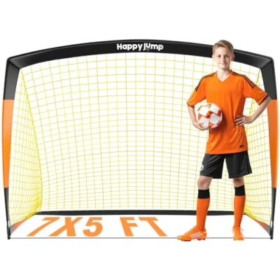 Imagen de Happy Jump Portería De Fútbol 3x2.2FT, 4x3FT, 5x3.6FT, 7x5FT Pop Up Entrenamiento para Patio Trasero (7x5 FT Negro Naranja) 1 PC