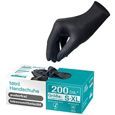 Imagen de ACE Guantes de Nitrilo Desechables Guard 100 Pares Impermeables, EN374, Sin Látex ni Polvo, Trabajo Multiuso: Taller, Mecánico, Tattoo, Barbero, Alimentos, Cocina, Cosmética, Manicura y Pintar