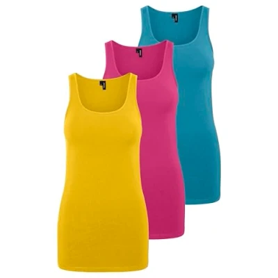 Imagen de VERO MODA Camiseta de tirantes para mujer VMMAXI My Soft Long, Pack 3 (Bumblebee, Cabaret, Caneel Bay), M