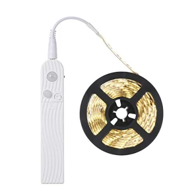 Imagen de FOLGEMIR 1m Banda LED con detector de movimiento, blanco cálido 3000K, luz nocturna batería sensor PIR, iluminación gabinete impermeabile, autoadhesivo (blanco 1m)