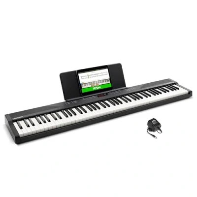Imagen de Alesis Teclado piano con 88 teclas y 480 sonidos, altavoces, MIDI USB, atril, adaptador de corriente lecciones para principiantes
