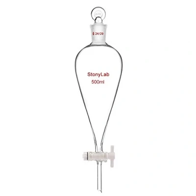 Imagen de stonylab 500ml Embudo Separador de Cristal Borosilicato con Tapón Vidrio, Separatory Funnel Laboratorio Cónico en Forma Pera Pared Gruesa Junta 24/29