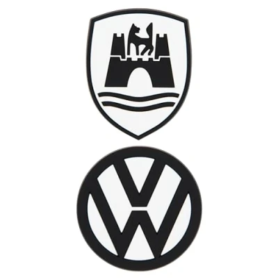 Imagen de BRISA Volkswagen Collection Imán de Goma Frontal para Nevera, Pizarra magnética, Blanca, tablón anuncios (Juego 2 Unidades, Logotipo VW &amp; Wolfsburgo)