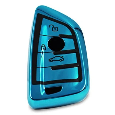Imagen de Finest Folia Carcasa para Llave de Coche (3 Botones, TPU Cromado Brillante, Coche, Color Azul Cromado)