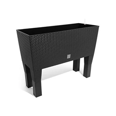 Imagen de Jardinera alta rectangular 30 litros con autorriego color antracita 60 x 25 46 cm patas