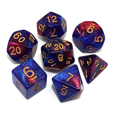 Imagen de Blue Mix Red DND Juego de dados con purpurina para Dungeon and Dragons Warhammer D&amp;D RPG juegos rol, mesa, poliédricos
