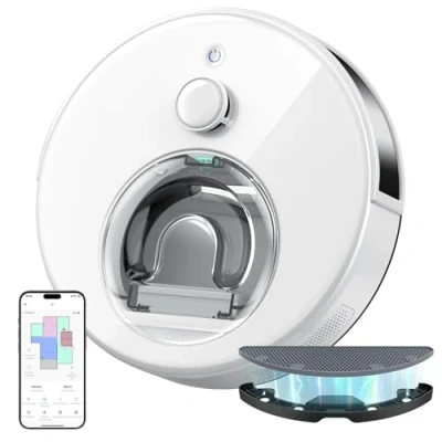 Imagen de OKP L7 Robot Aspirador con Función de Limpieza, Navegación LiDAR, Zona Virtual, Detección Alfombras, 6000 Pa, Conectado vía Alexa/App/WiFi, Adecuado para Pelo Mascotas, Suelos Duros
