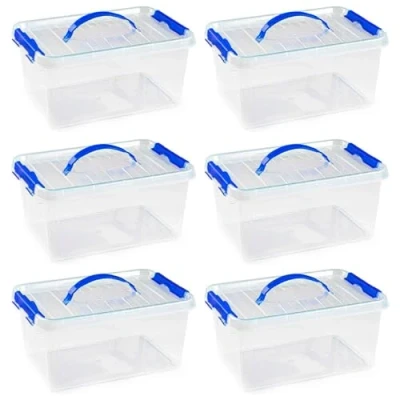 Imagen de AC Pack de 6 Cajas ordenación plástico Transparente con asa Nº 22. Contenedor para almacenar Juguetes, Libros, Ropa, Mantas. Capacidad 8 litros. Dimensiones Aprox.: 15,5 x 34 22,5 cm