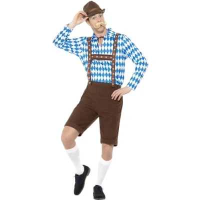 Imagen de Smiffys Disfraz de hombre la cerveza bávaro,Azul y marrón,con camisa Lederhosen