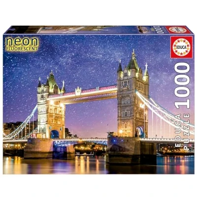 Imagen de Educa Tower Bridge, Londres &#039;Neon&#039; Espectacular Puzzle de 1000 Piezas para Adultos Que Brilla en la Oscuridad. Incluye Cola Fix Puzzle. A Partir 14 años (19930)