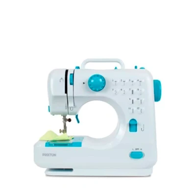 Imagen de PRIXTON Mini Máquina de Coser Portátil P110 con Cajón para Accesorios, Lámpara y Pedal, 12 Tipos Puntadas Diferentes, Dimensiones 26x25x11.5 cm, Azul