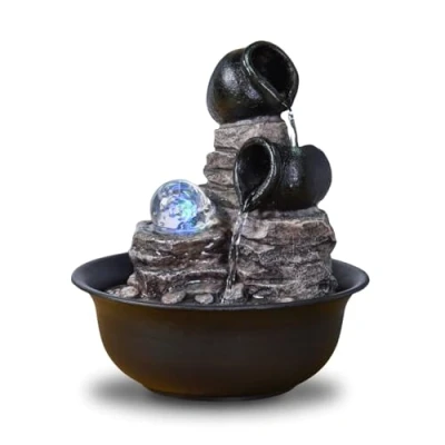 Imagen de Fuente de Interior Cascade Jarre Nature Zen Relajante Luz Colorida, Idea Regalo Fiesta, Decoración en Movimiento Mesa, Objeto Deco Feng Shui Porta Bonheur, H25 cm Verso Zen&#039;Light