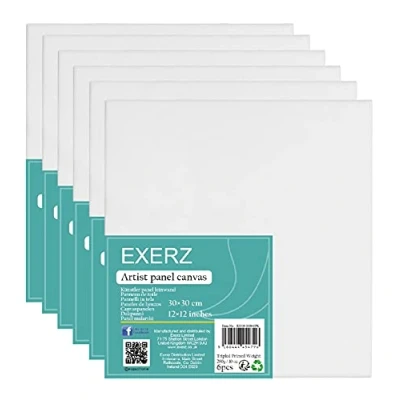 Imagen de EXERZ 30x30cm Paneles de Lienzos 6 piezas 0,3cm Espesor/Lienzos 280GSM / 100% Algodón Color Blanco/Triple Preparado/Libre Acido/Hebra Media acrílicos &amp; óleo